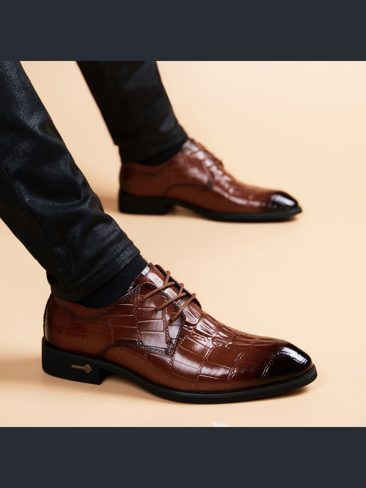 Brown handcrafted genuine leather shoes - color image