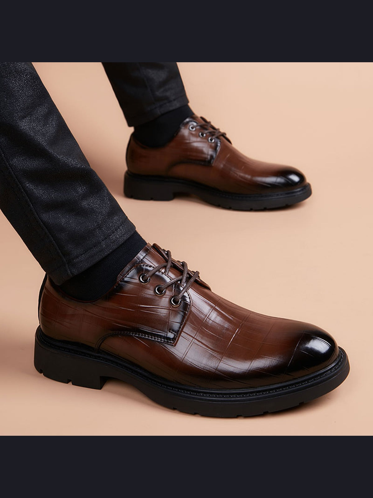 Brown handcrafted genuine leather shoes - color image