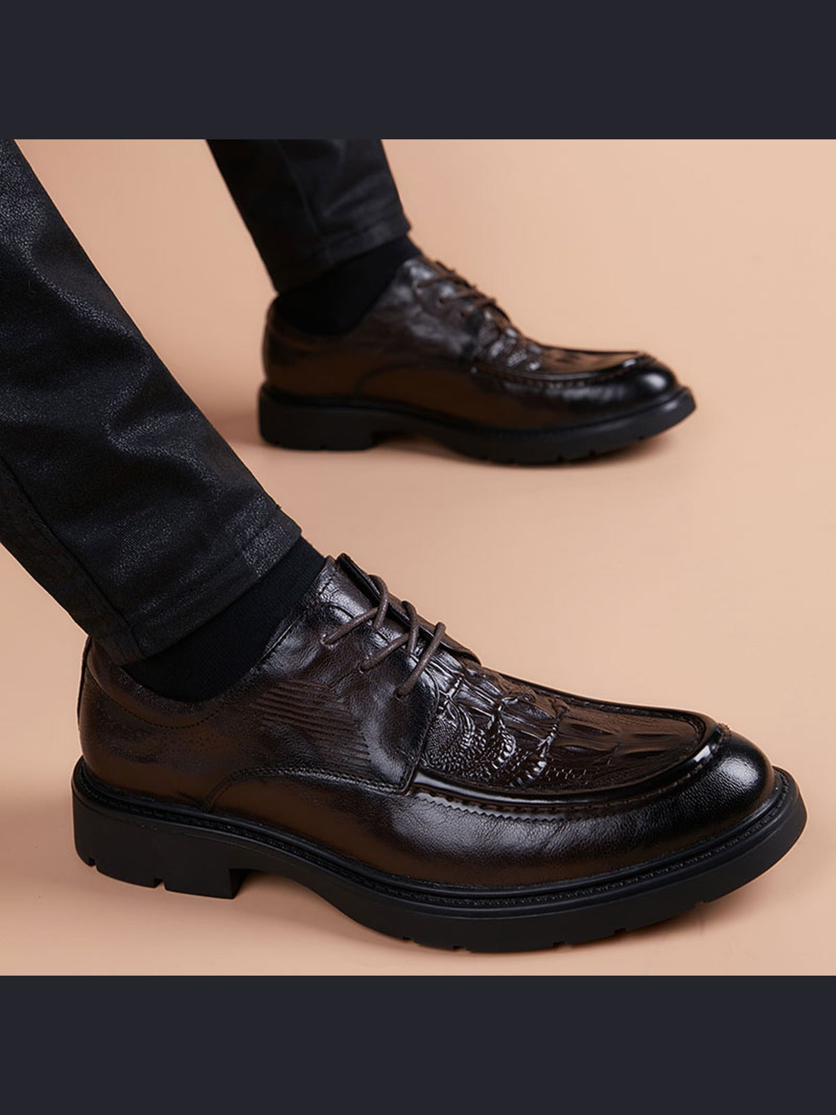 Brown handcrafted genuine leather shoes - color image