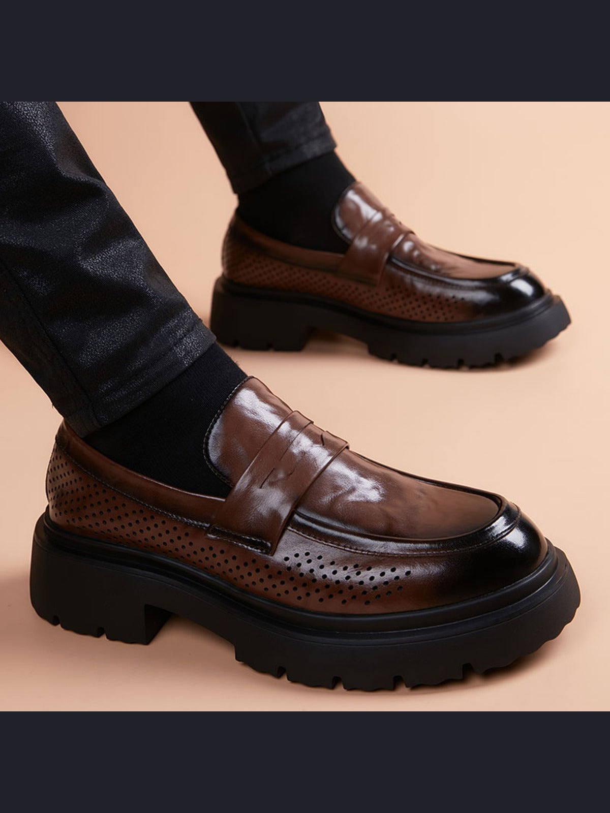 Brown handcrafted genuine leather shoes - color image