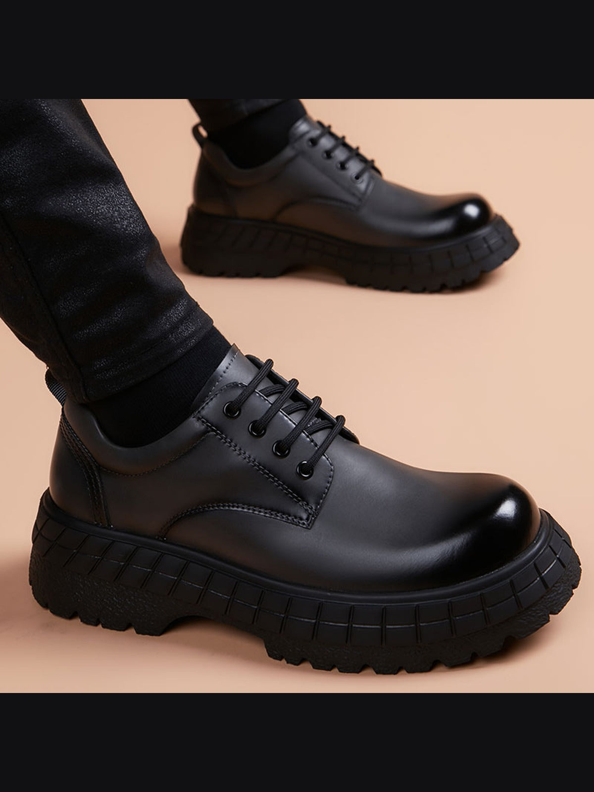 Gray handcrafted genuine leather shoes - color image