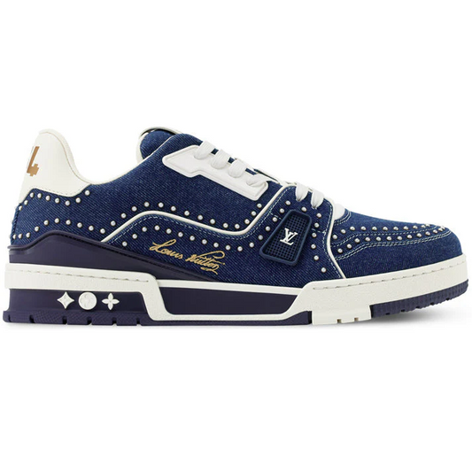 Louis Vuitton Trainer Indigo Blue Denim Sneakers with Swarovski Pearls - product image 1