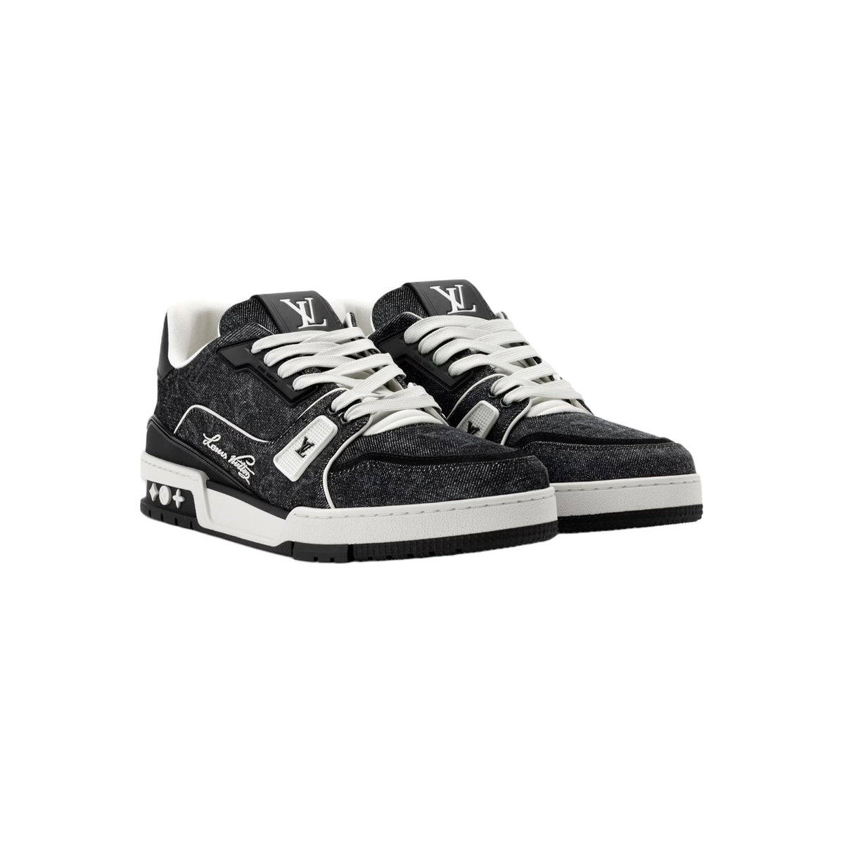 Louis Vuitton Trainer Denim Sneakers – Low-Top Lace-Up Silhouette – Black - view 3