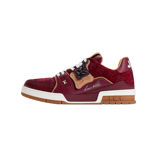 Louis Vuitton Trainer Suede Leather Sneakers – Floral Motif – Bordeaux Red - view 1