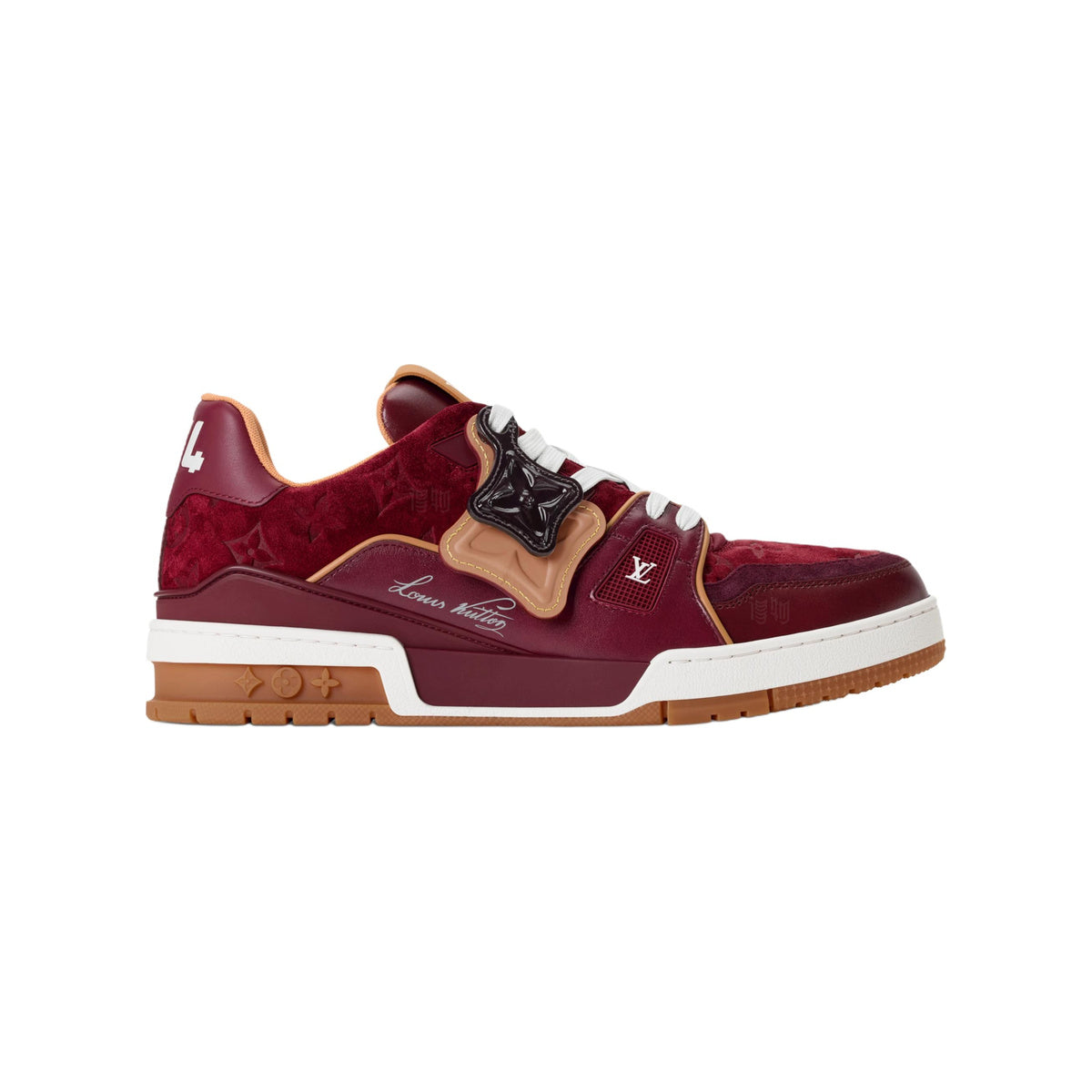 Louis Vuitton Trainer Suede Leather Sneakers – Floral Motif – Bordeaux Red - view 2