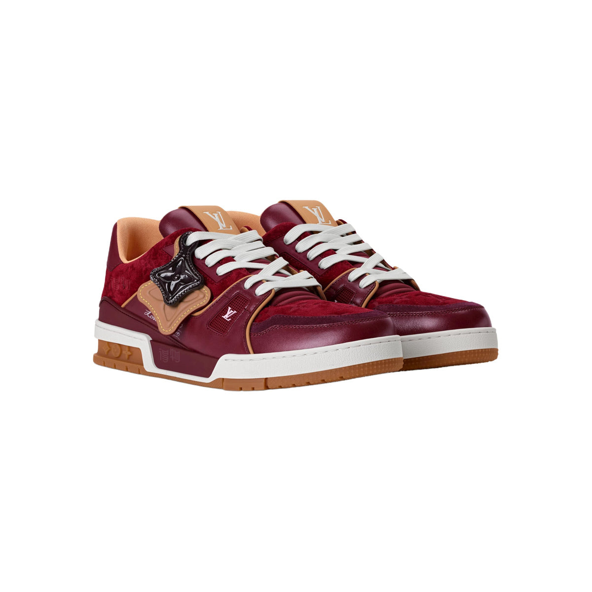 Louis Vuitton Trainer Suede Leather Sneakers – Floral Motif – Bordeaux Red - view 3