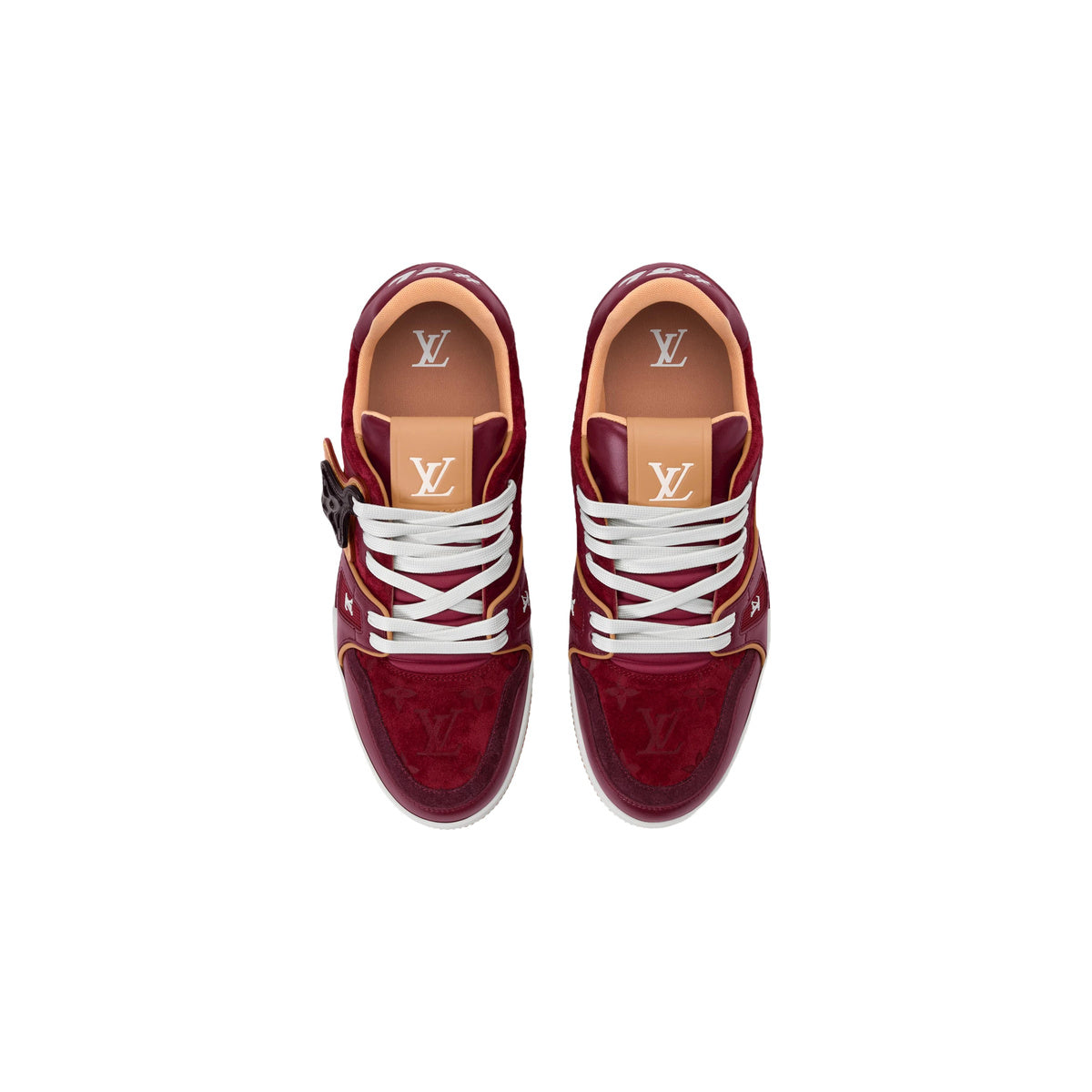 Louis Vuitton Trainer Suede Leather Sneakers – Floral Motif – Bordeaux Red - view 4