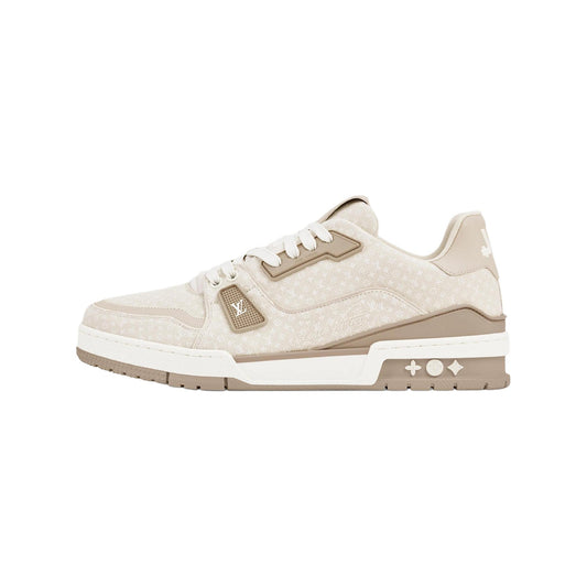 Louis Vuitton Trainer Denim Sneakers – Low-Top Lace-Up Silhouette – Beige - view 1