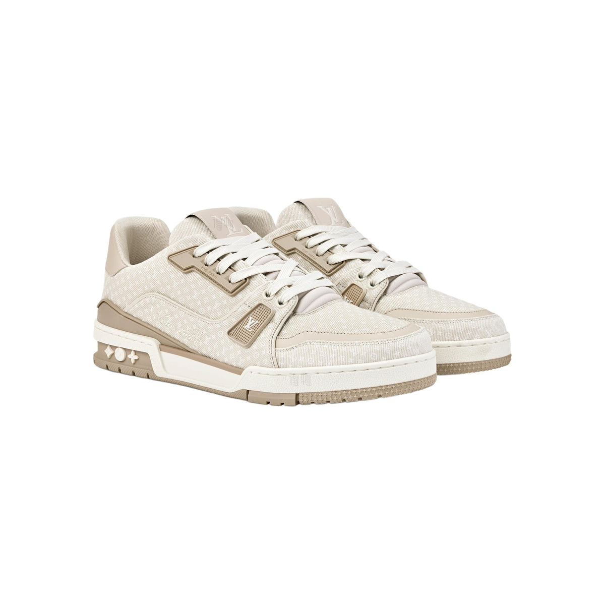 Louis Vuitton Trainer Denim Sneakers – Low-Top Lace-Up Silhouette – Beige - view 3