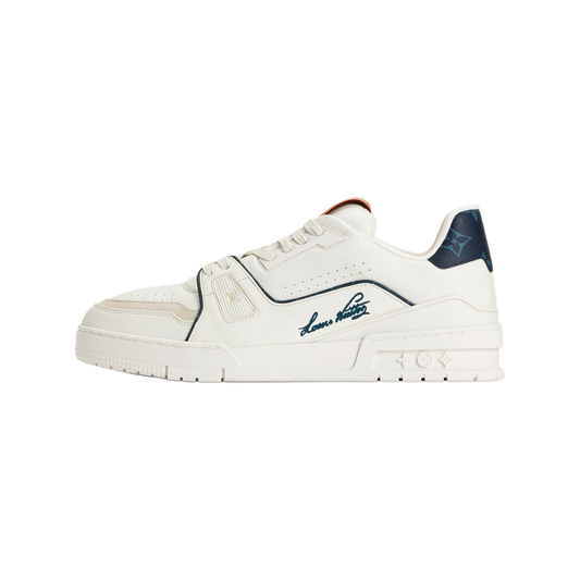 Louis Vuitton Trainer Canvas, Leather and Shearling Sneakers – Low-Top Lace-Up Silhouette – Ocean Blue - view 1