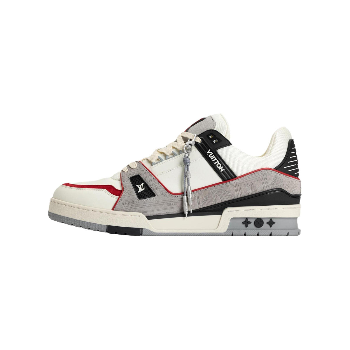 Louis Vuitton Trainer Suede Leather Sneakers – Embossed Pattern – White and Grey - view 1