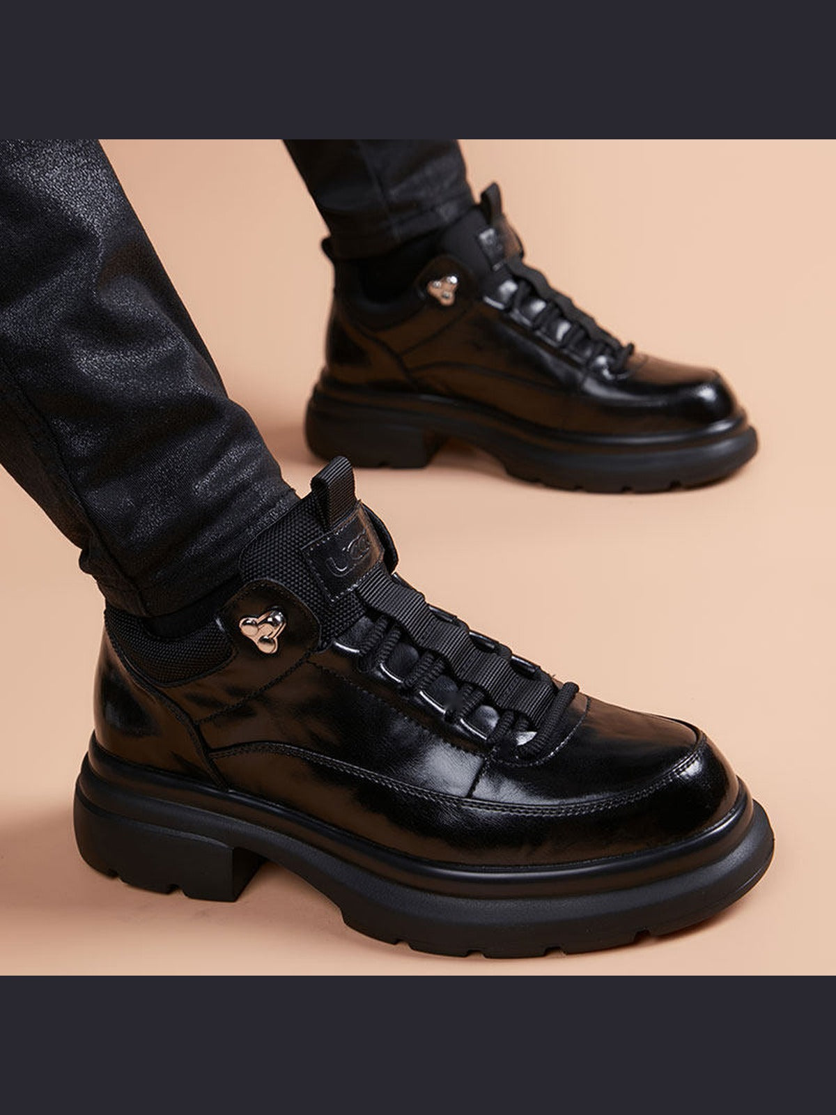 Black handcrafted genuine leather shoes - color image